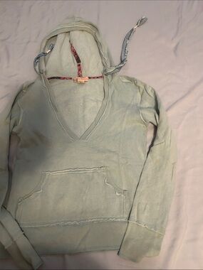 Casual Light Blue V-Neck Hoodie Sweater